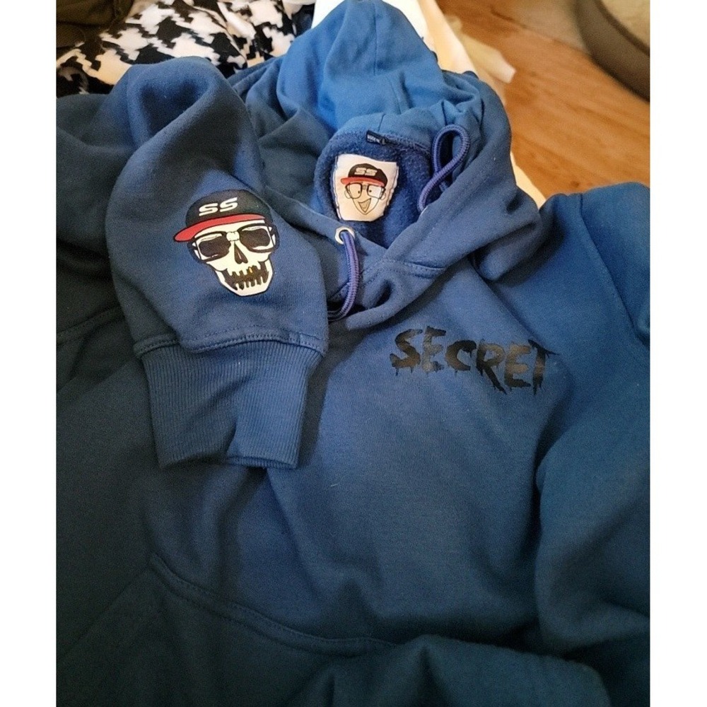 Secret Script Logo Hoodie Scientist Sweater Adult Large Blue Pullover Pop Style